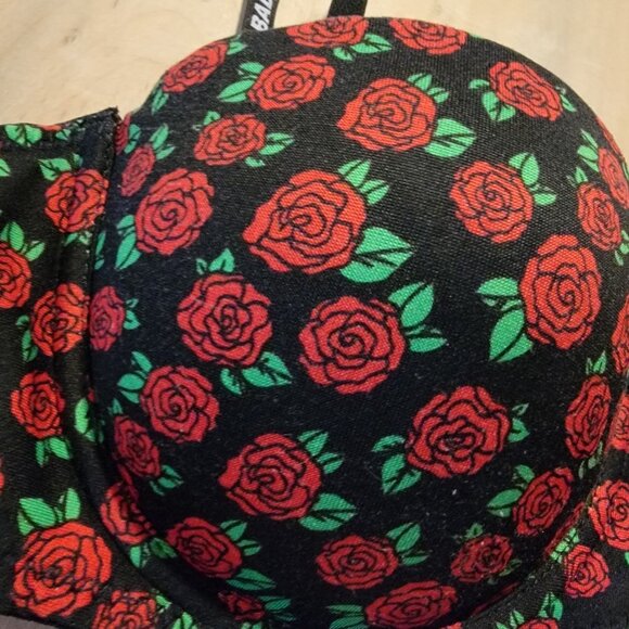 Always A Flirt Push Up Underwire Bra Black Red Roses 36B BADDIE - Picture 2 of 6